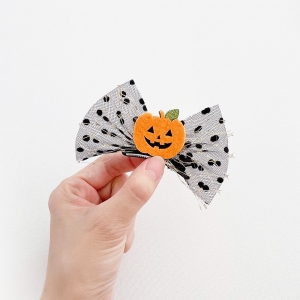 Girl Hair Clip Bow Pumpkin Halloween (GHP9075)